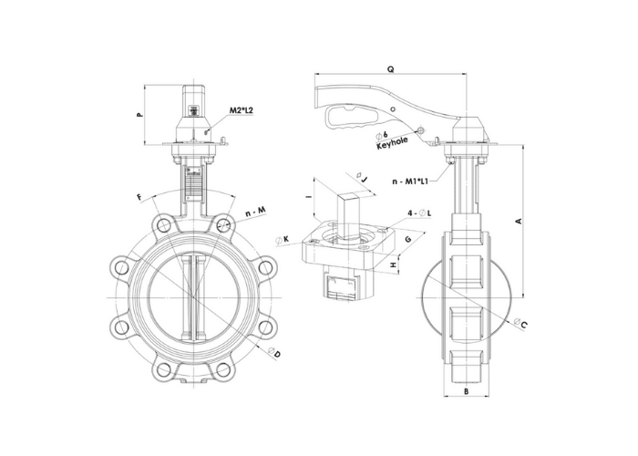 Lugged Pattern Butterfly Valve Technical Drawing