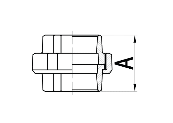 Black Malleable Iron Equal Female Union Iron/Iron Seat Drawing