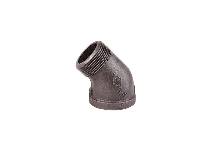 Black Malleable Iron Male x Female Equal Elbow 45