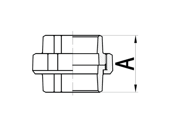 Galvanised Malleable Iron Female Equal Union, Iron/Iron Seat Drawing