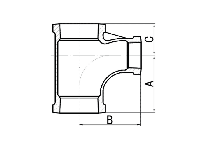 Galv Malleable Iron Reducing Pitcher Tee drawing